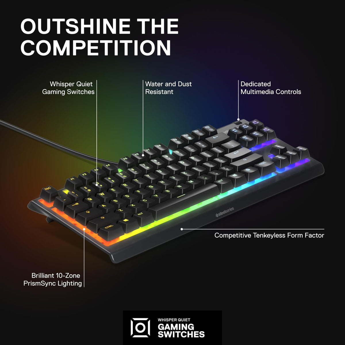 SteelSeries Apex 3 TKL RGB Gaming Keyboard, 8-Zone, Black