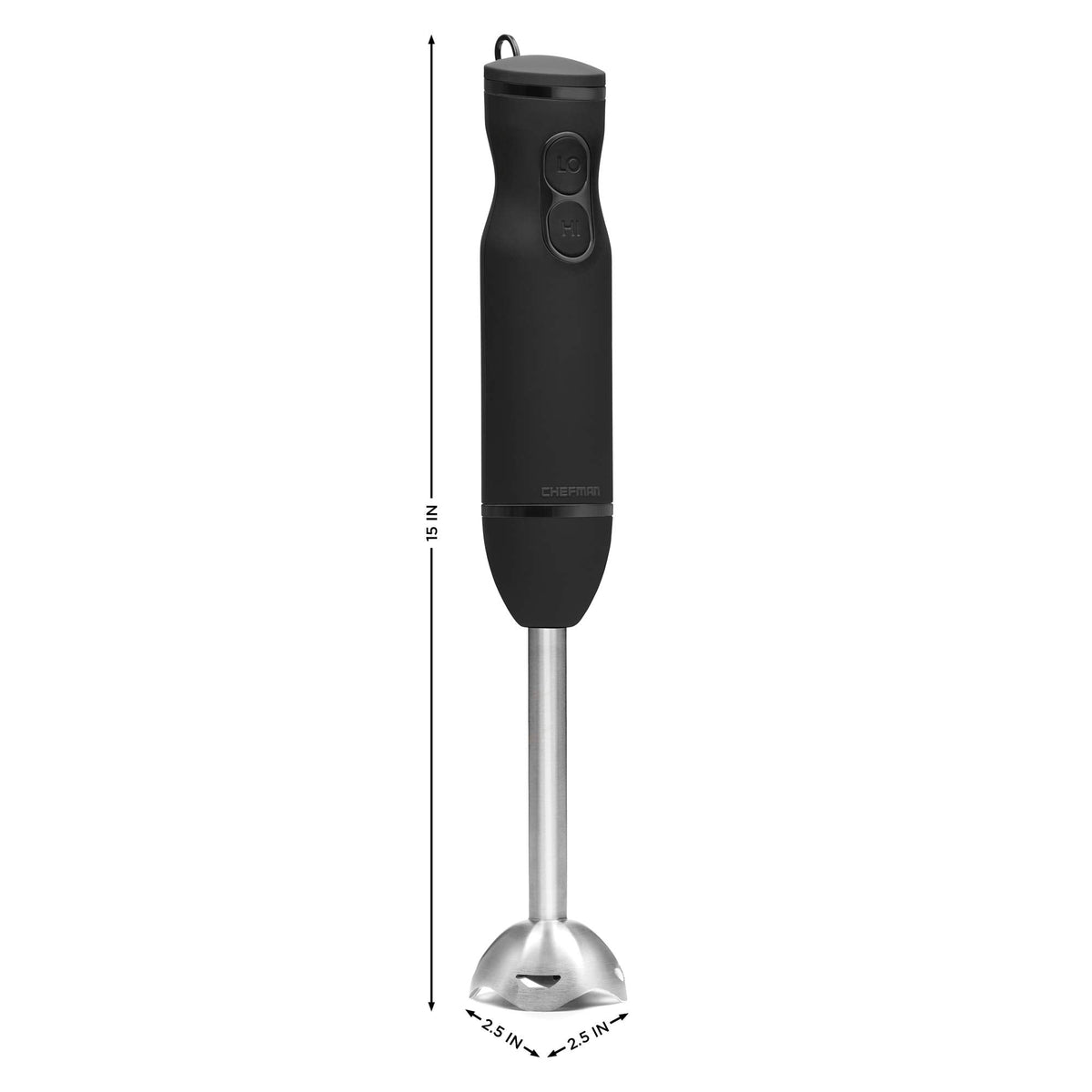 Chefman Immersion Blender, 300W, 2-Speed, Stainless Steel, Black