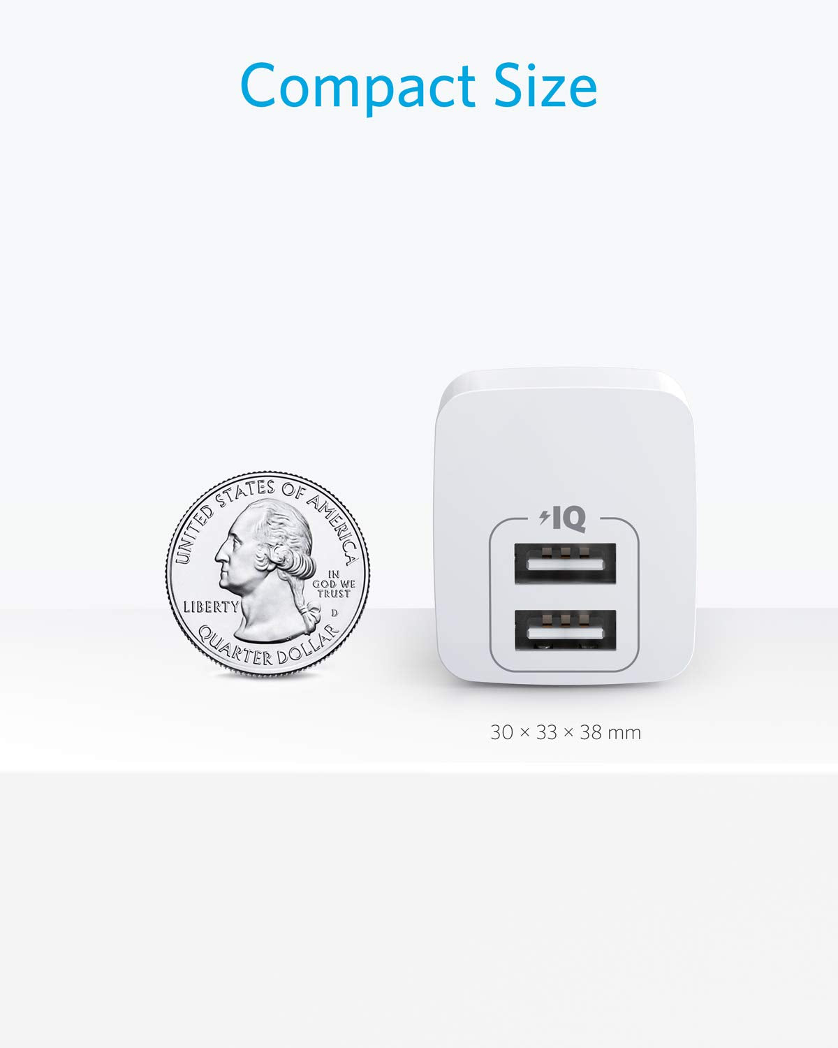 Anker Dual Port 12W USB A Charger Block, Foldable Plug, 2 Pack