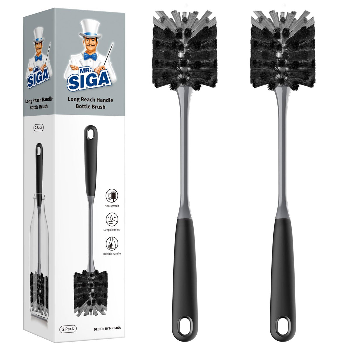 MR.SIGA Long Handle Bottle Brush (2 Pack)