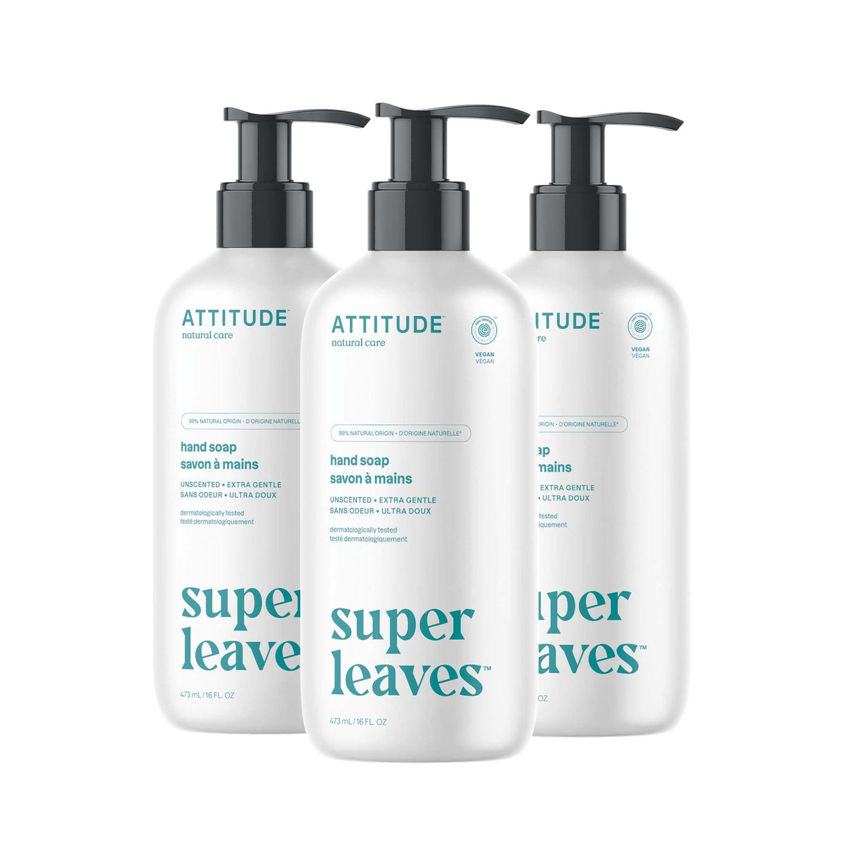 ATTITUDE Liquid Hand Soap, Unscented, 473 mL, Pack of 3