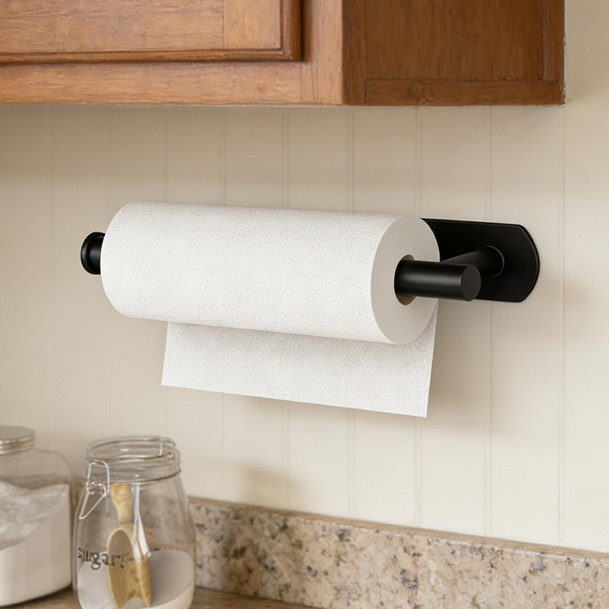 Hufeeoh Adhesive Paper Towel Holder, Under Cabinet, Black