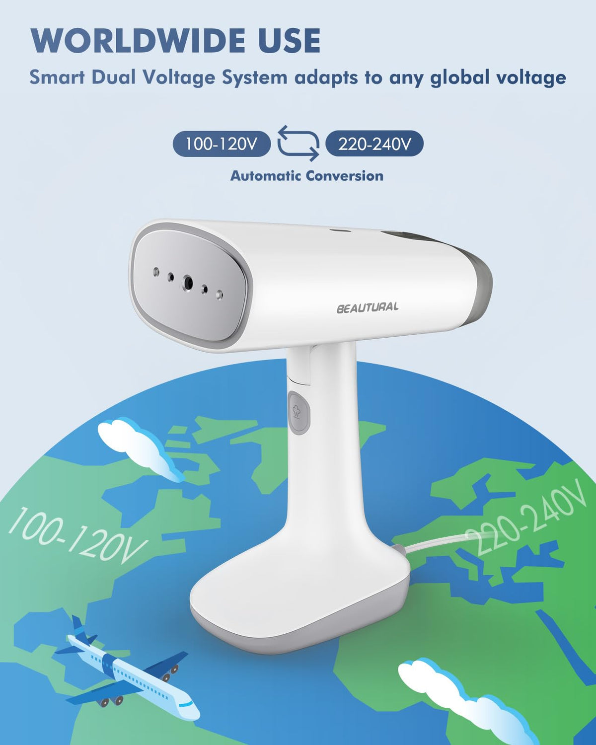 Beautural Dual Voltage Foldable Travel Clothes Steamer