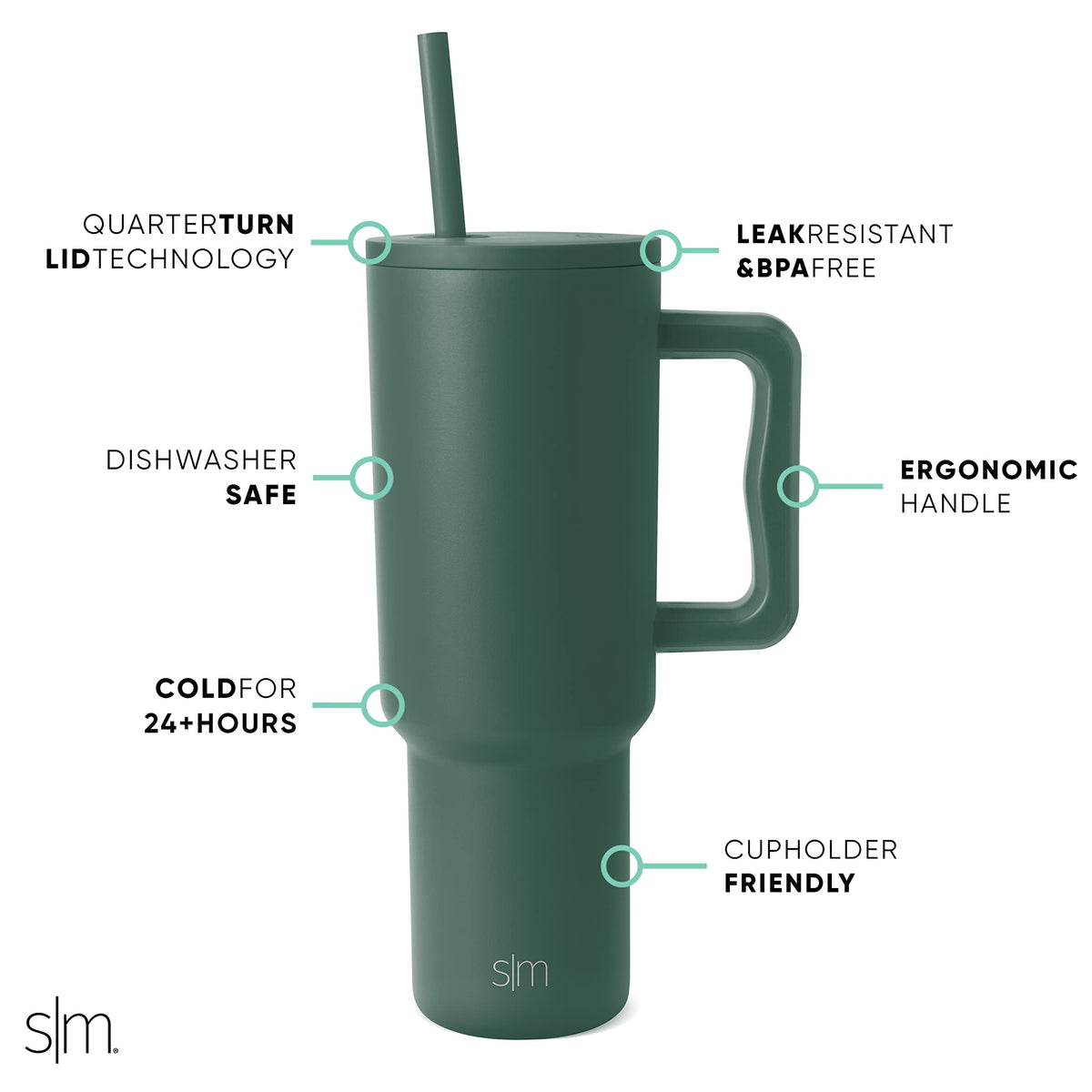 Simple Modern Tumbler with Handle and Straw, 40oz, Green