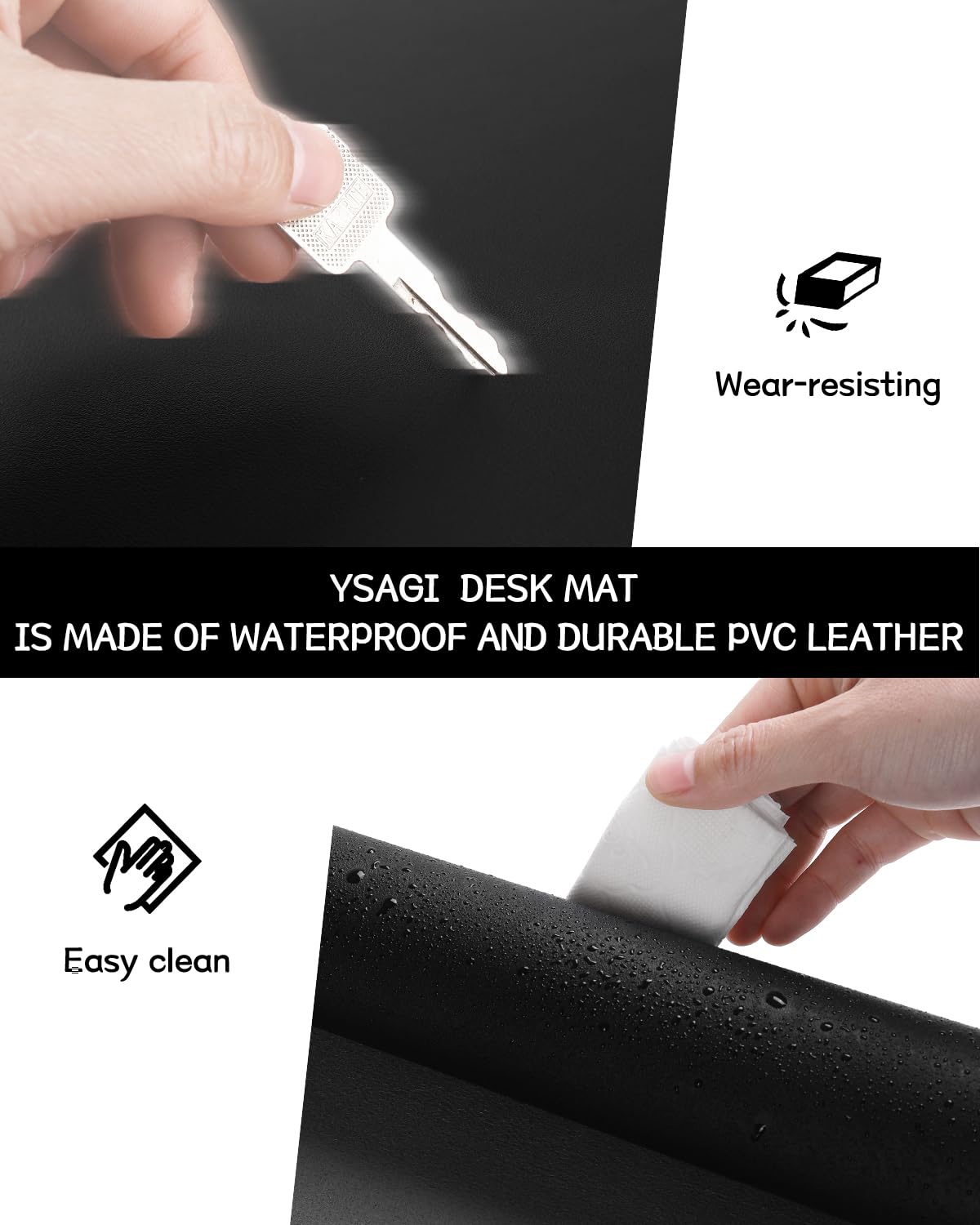 Non-Slip Waterproof PVC Leather Desk Pad, Black, 31.5" x 15.7"