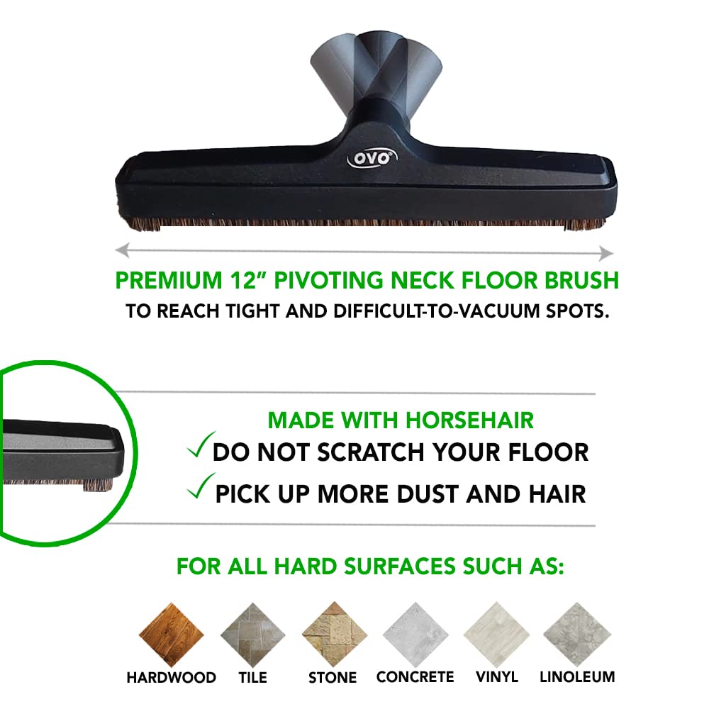 OVO Universal Vacuum Floor Brush, 12 in, Black, ACC-216-BK