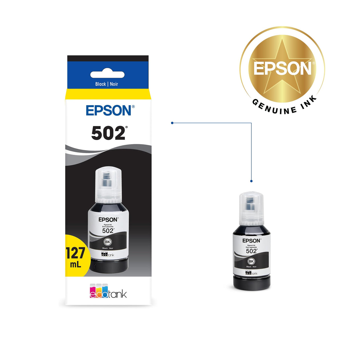 Epson 502 Genuine Pigment Black EcoTank Ink Refill Bottle, T502120