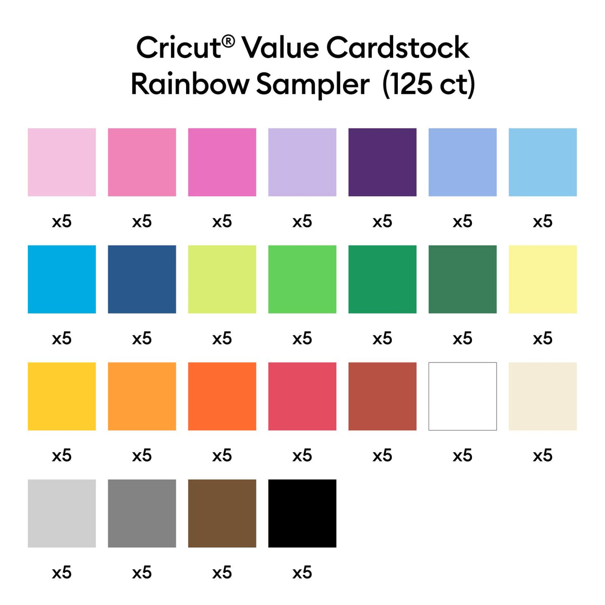 Cricut Value Cardstock Rainbow Sampler, 8.5 x 11 in, 125 Sheets