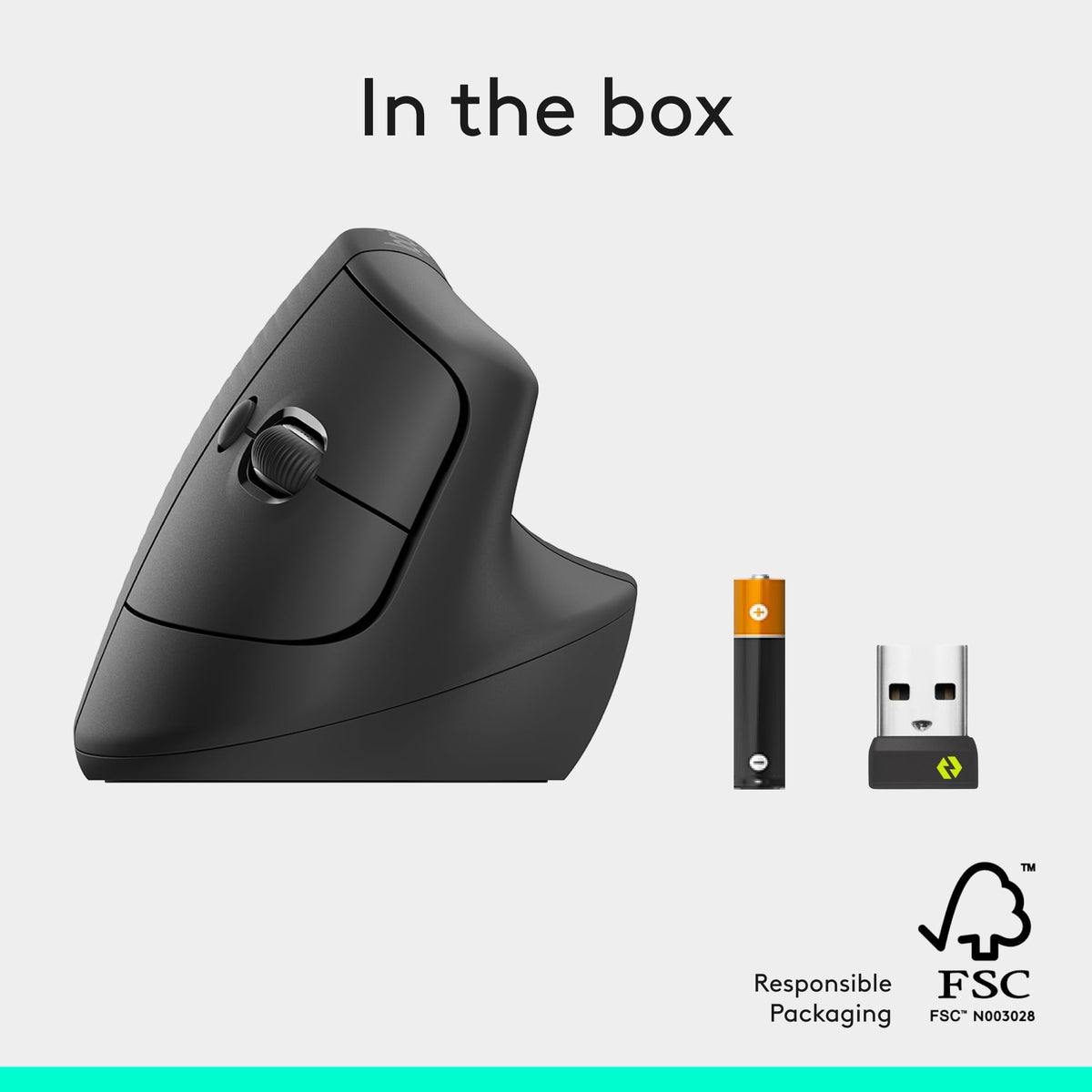 Logitech Lift Vertical Ergonomic Wireless Mouse, Graphite
