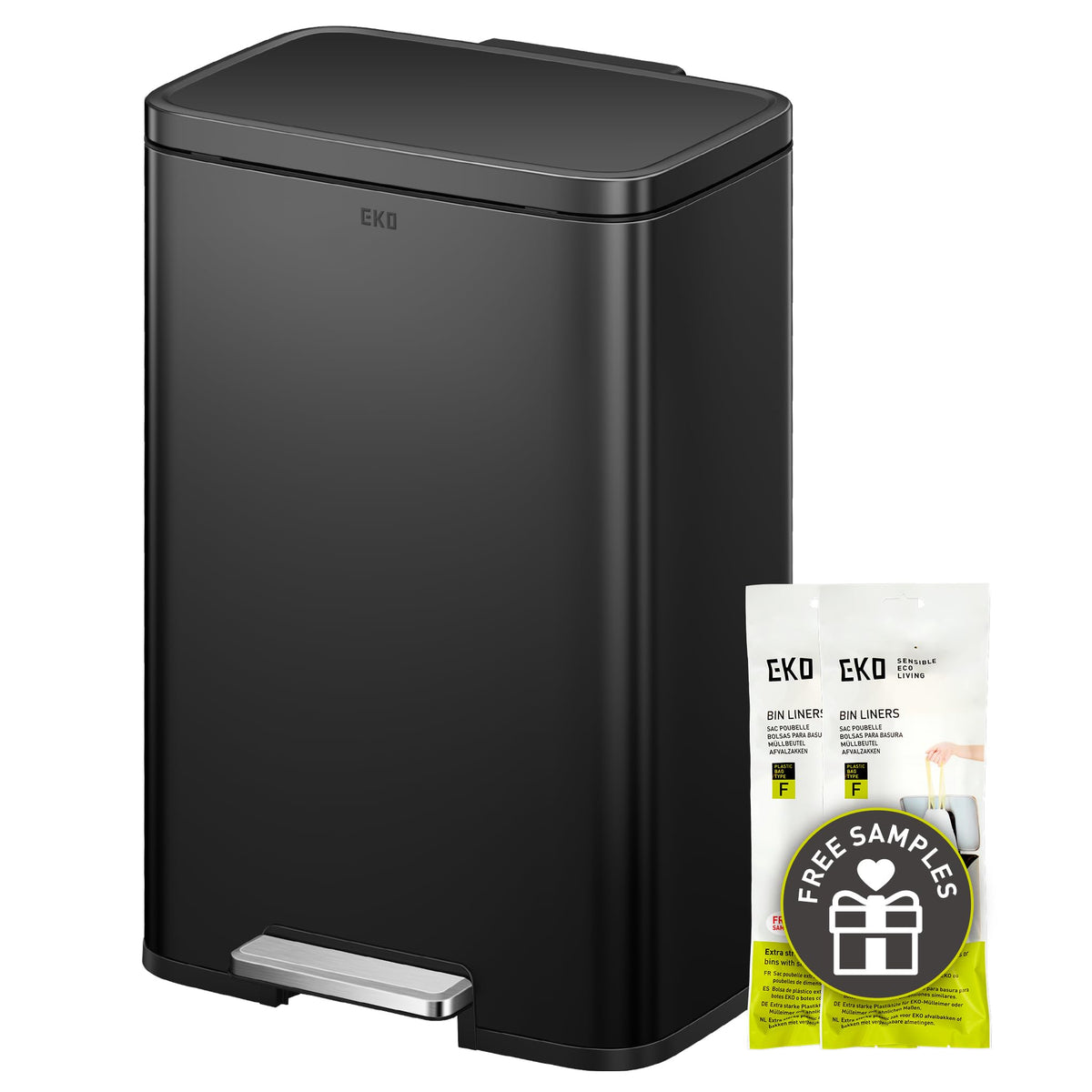 EKO Madison Step Trash Can, Matte Black, 50 L / 13.2 Gal