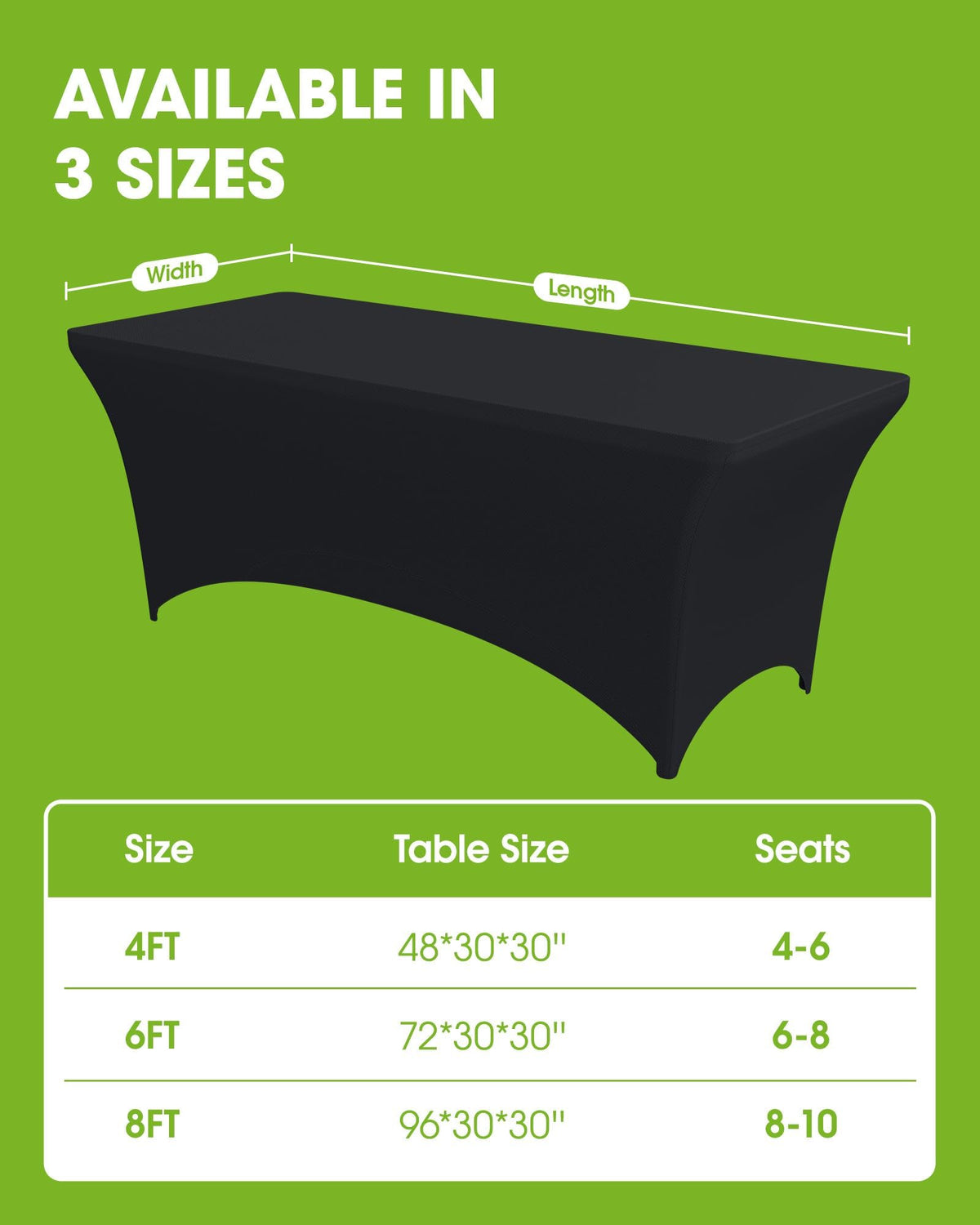 Pureegg Spandex Fitted Tablecloth, Black, 6 ft, 2 Pack