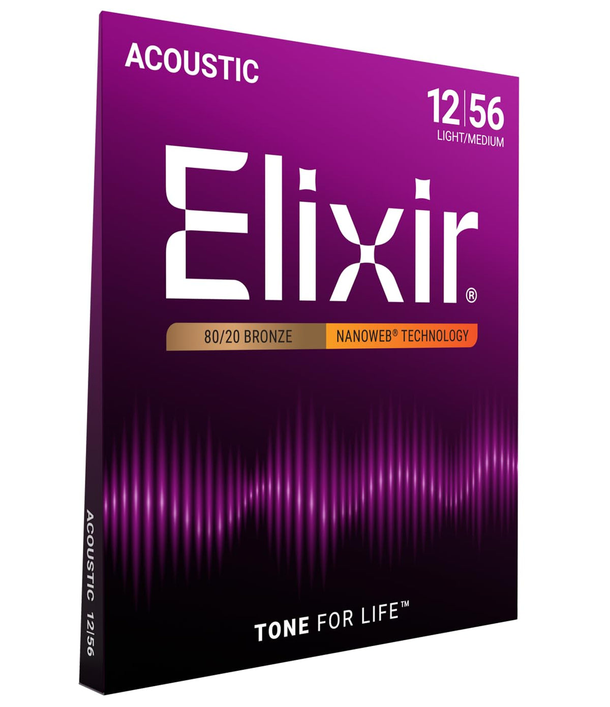 Elixir 11002 80/20 Bronze Nanoweb Acoustic Guitar Strings, 12-56