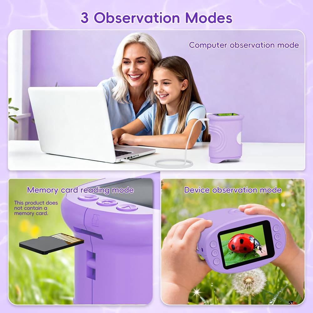 Temodu 1000X Kids' Digital Microscope with 2" Screen, Purple