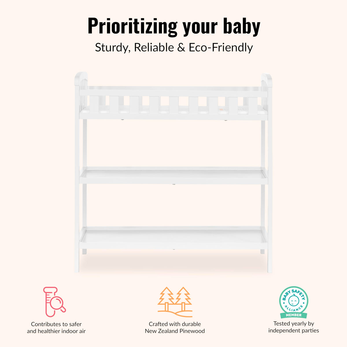 Dream On Me Emily Changing Table, White, with 1" Pad