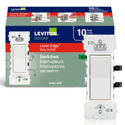 Leviton Lever Edge 15 Amp Single Pole Decora Switch, White, 10-Pack