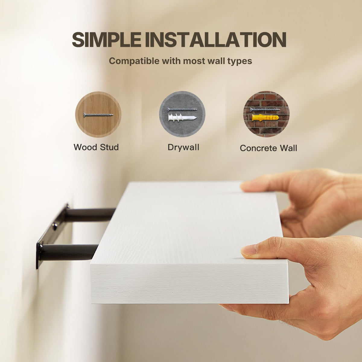 Amada Floating Shelves with Invisible Brackets, 24", White, Set of 2