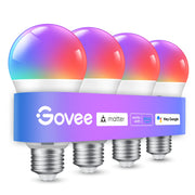 Govee Smart LED Light Bulbs, A19, 800 Lumens, Matter, 4-Pack