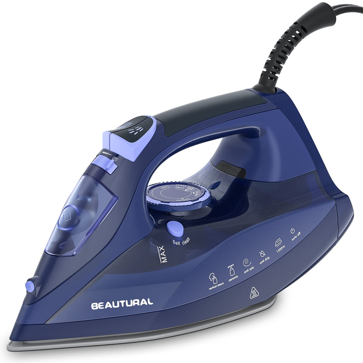 Beautural Steam Iron with Thermostat Dial and Ceramic Soleplate