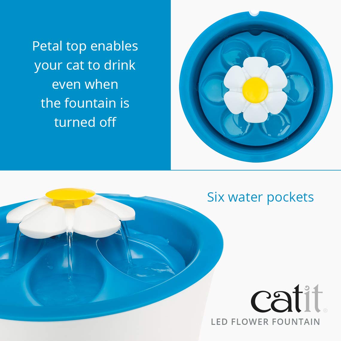 Catit LED Flower Cat Water Fountain, Blue, 3L