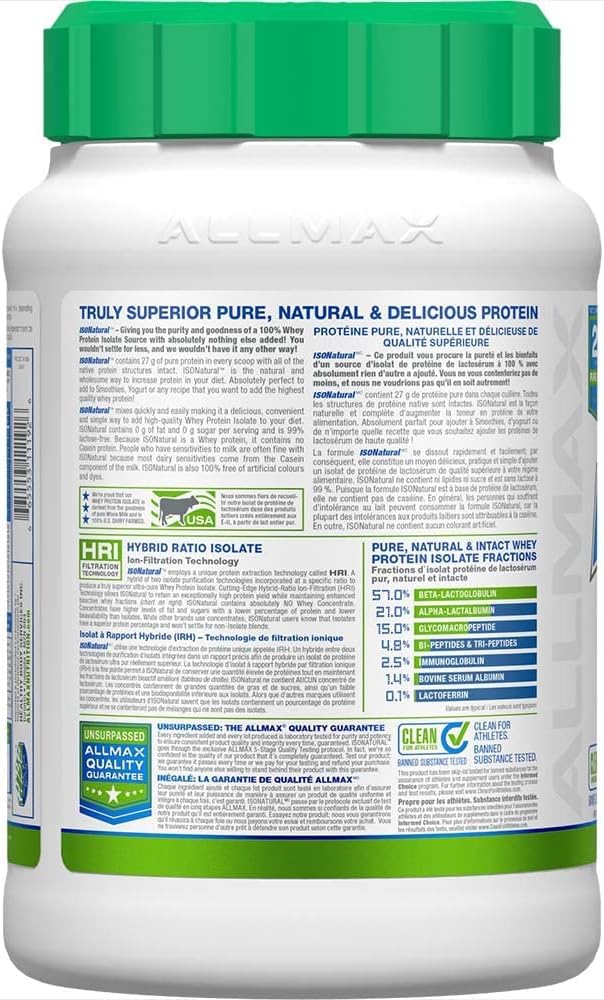Allmax IsoNatural Protein Isolate Powder, Unflavored, 2 lb