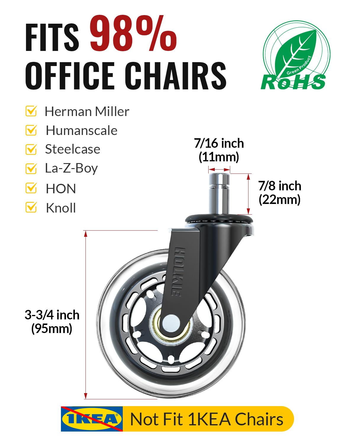 HOLKIE 3" Office Chair Caster Wheels