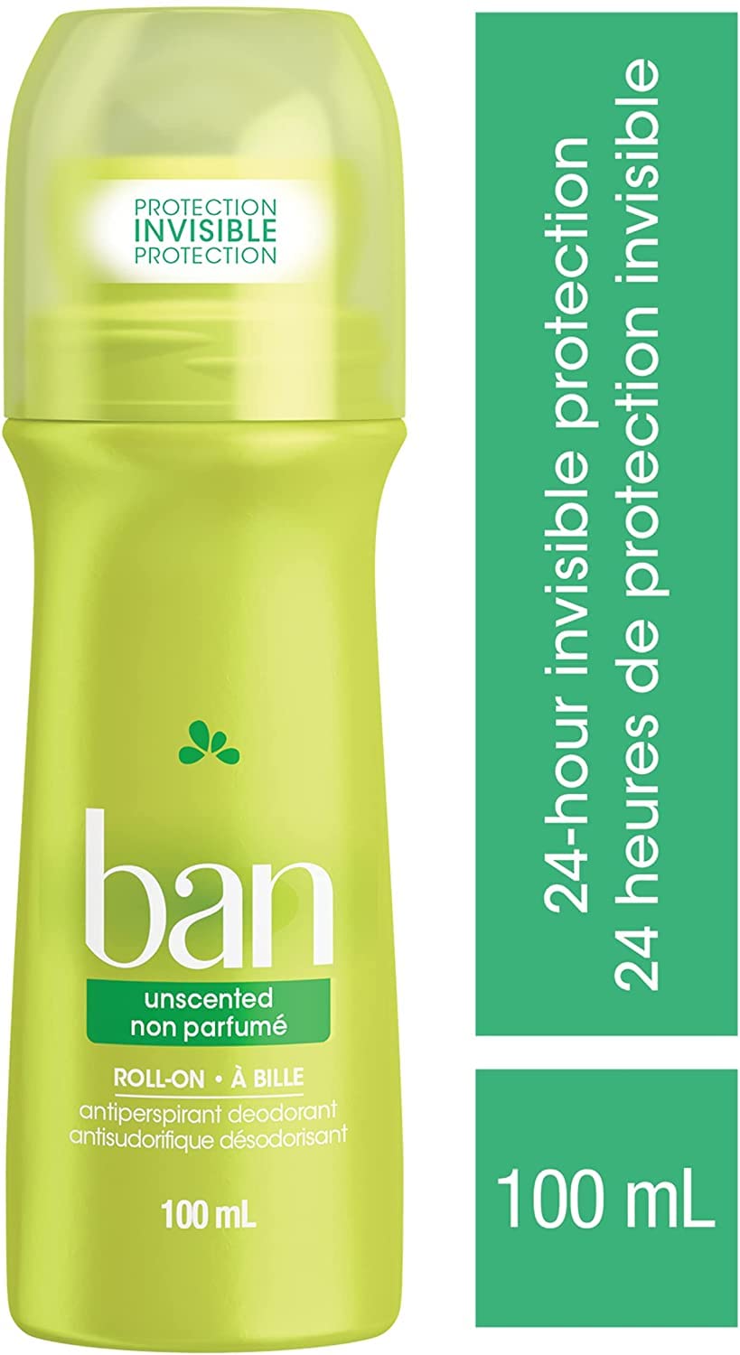 Ban Unscented Roll-On Antiperspirant Deodorant, Pack of 4