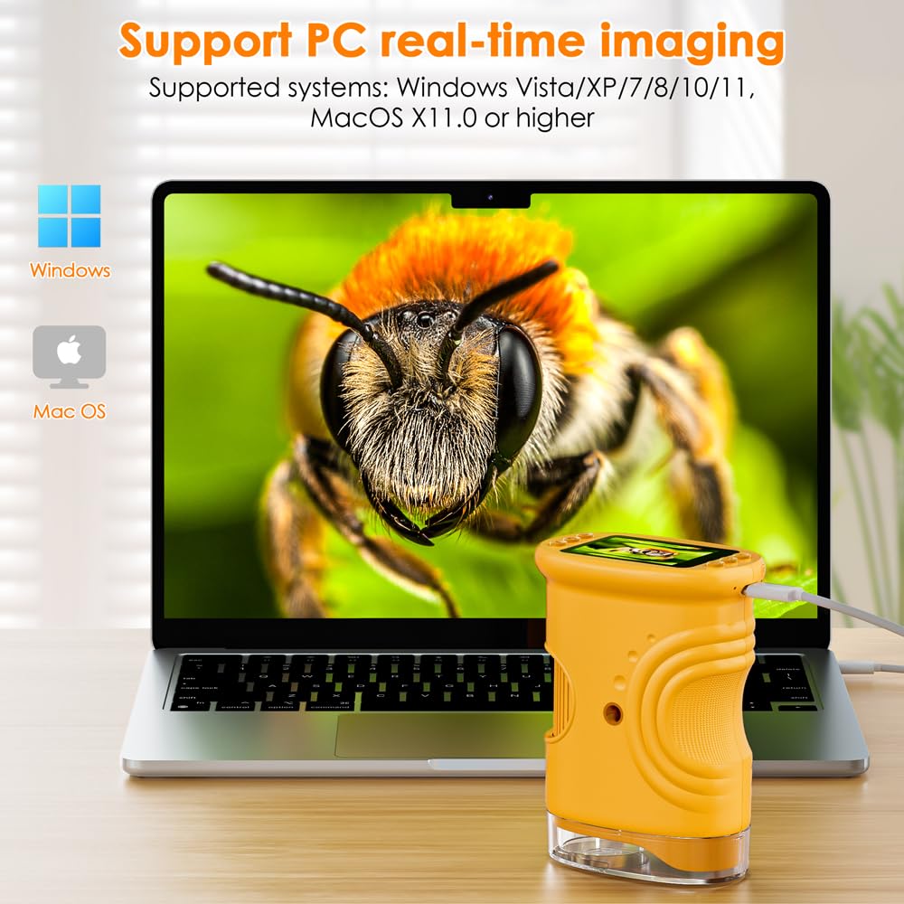 Temodu Kids' 1000X Digital Microscope, 2" Screen, Yellow