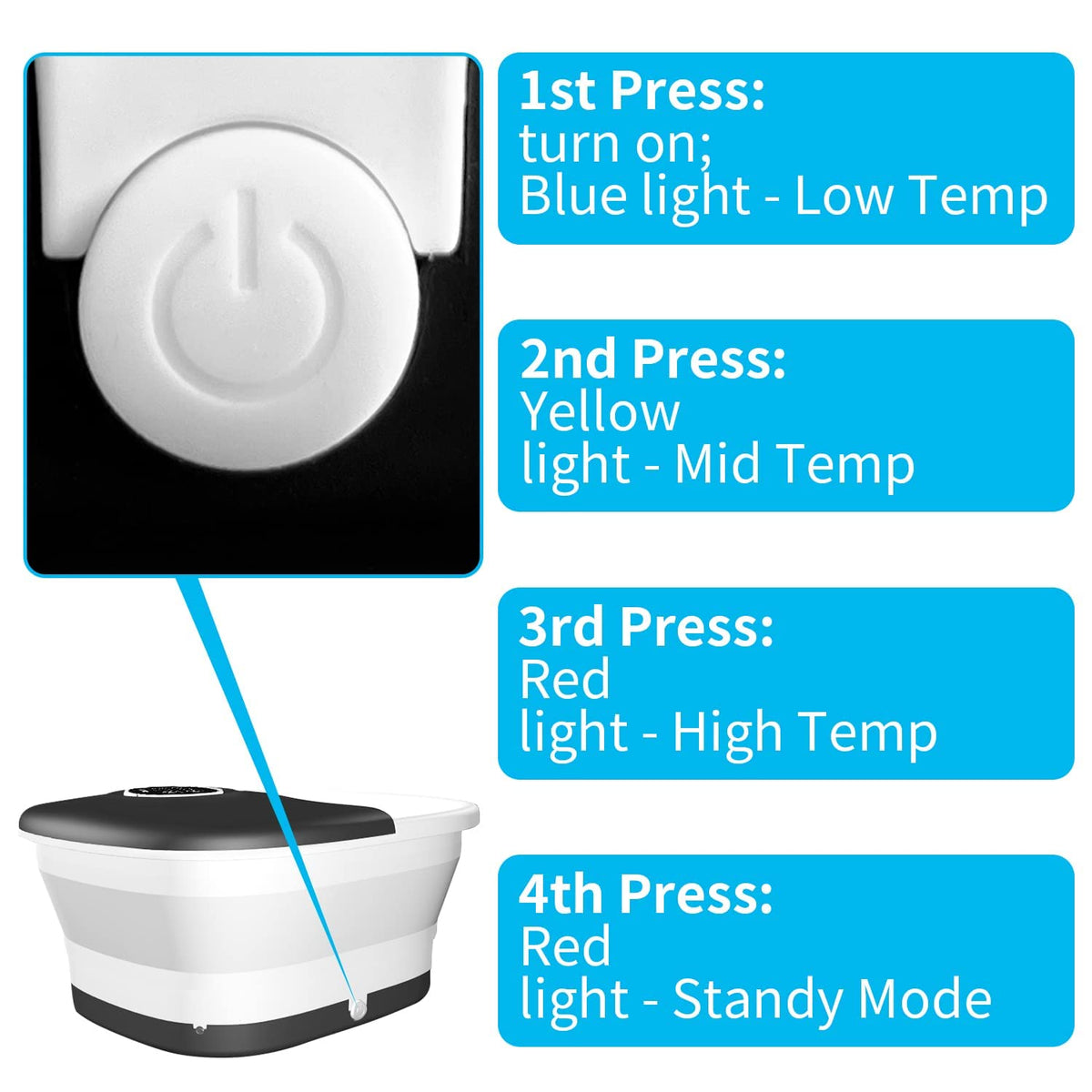Collapsible Foot Spa Bath with Heat, Bubbles and Remote Control