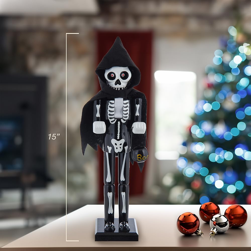 Kurt Adler Wooden Halloween Skull Nutcracker, 15-inch
