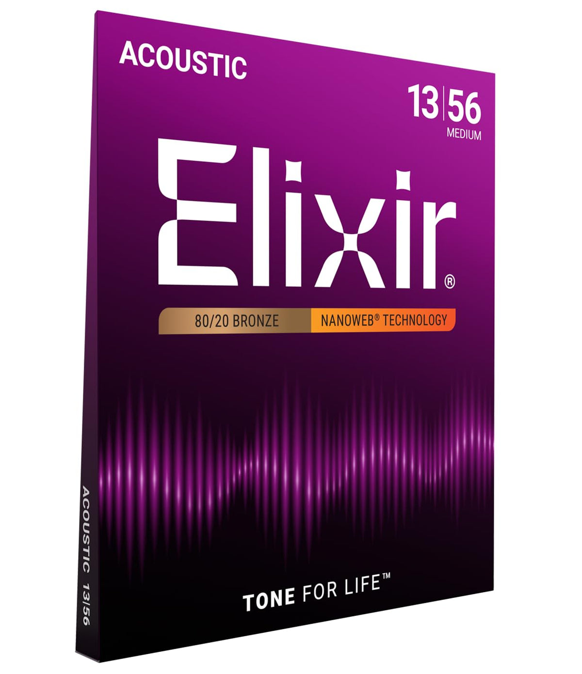 Elixir 80/20 Bronze Nanoweb Acoustic Guitar Strings, Medium 13-56