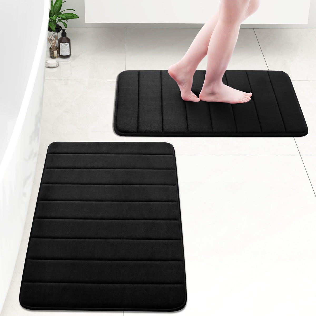 OLANLY Memory Foam Bath Mat, 16" x 24", Black