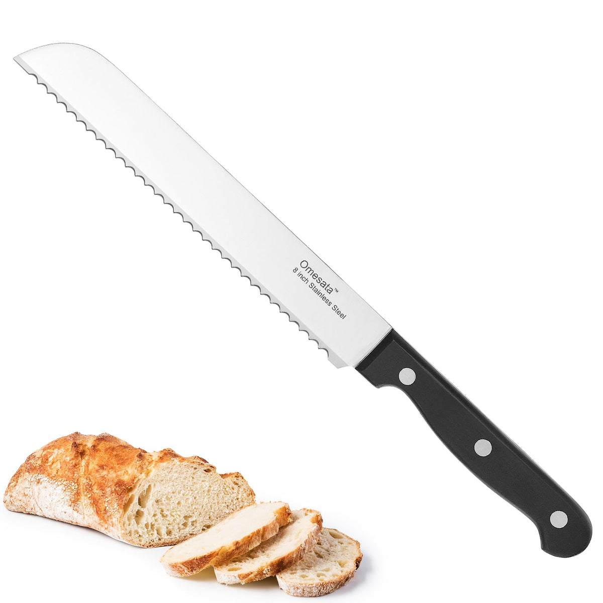 Omesata Serrated Bread Knife, 8 inch, Stainless Steel