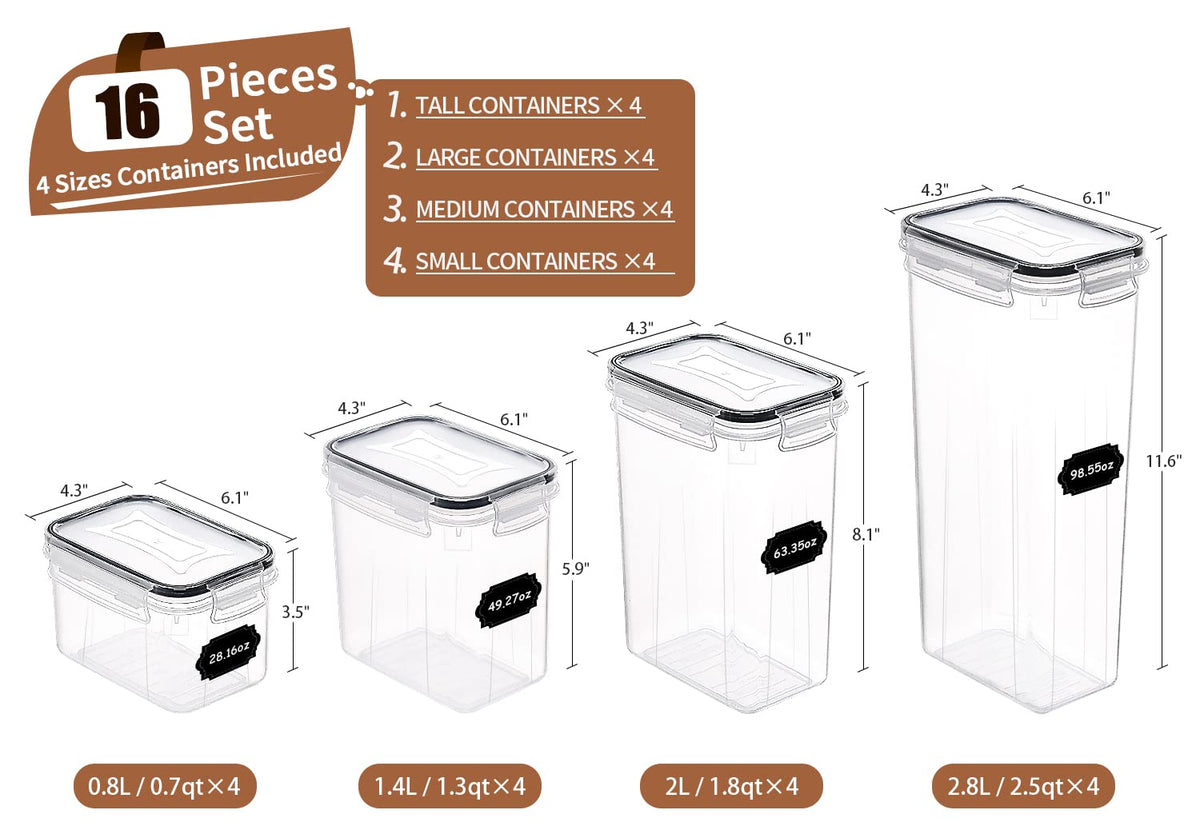 Praki Airtight Food Storage Container Set with Lids, 16 Pcs
