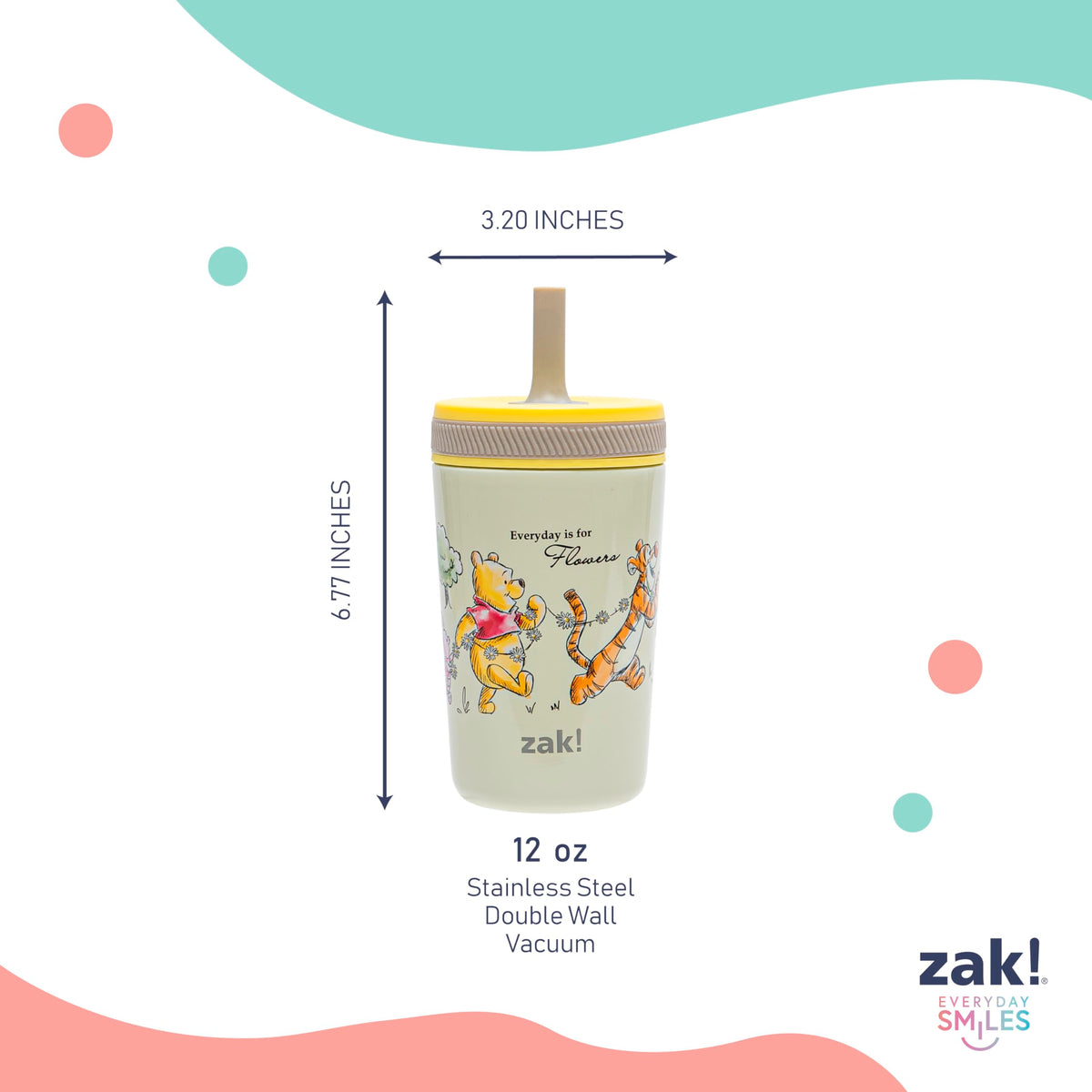 Zak Designs Bluey Kelso Toddler Straw Cup, Stainless Steel, 12 oz