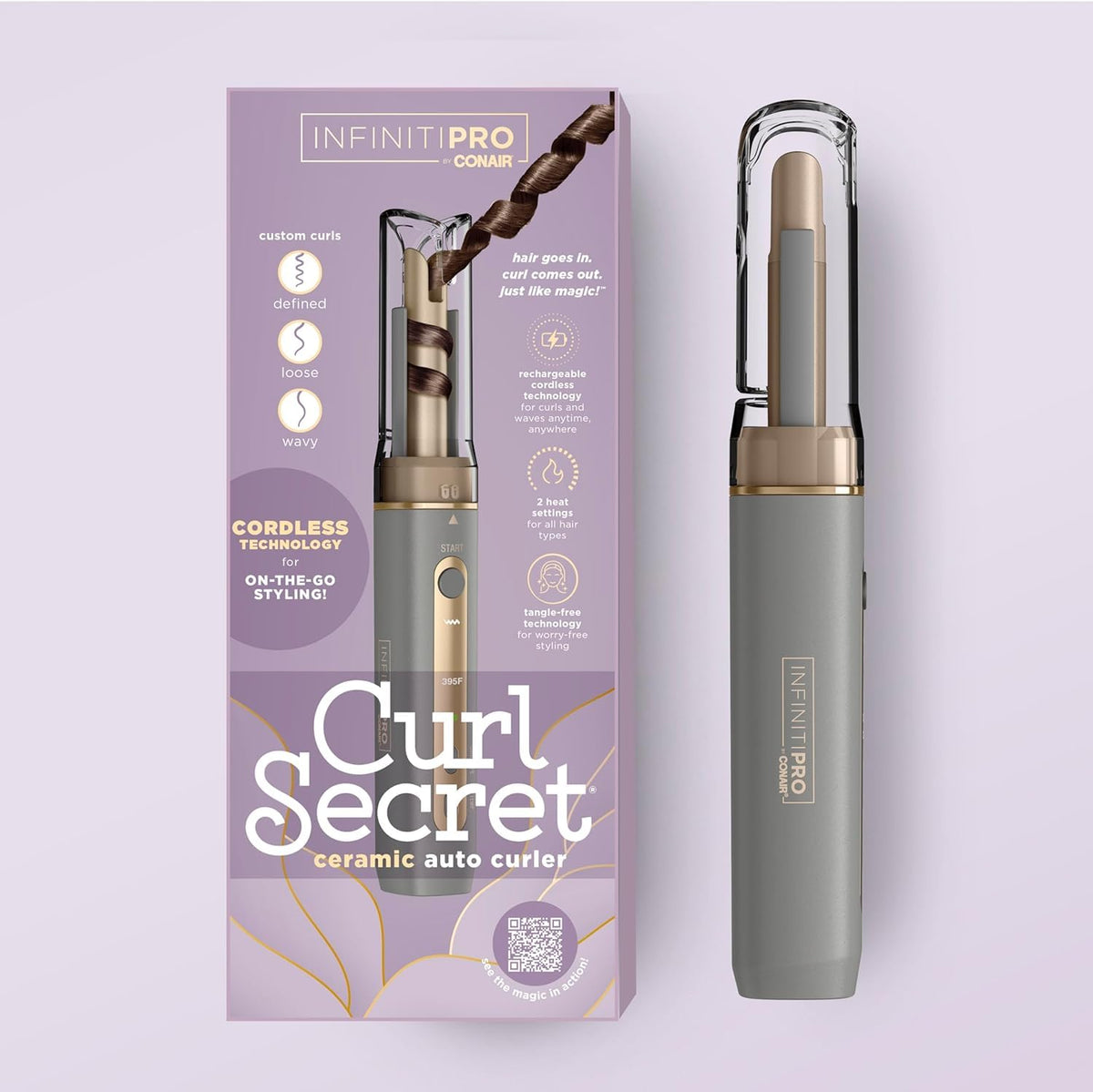 Conair CR520C Curl Secret Cordless Mini Auto Curler, Rechargeable