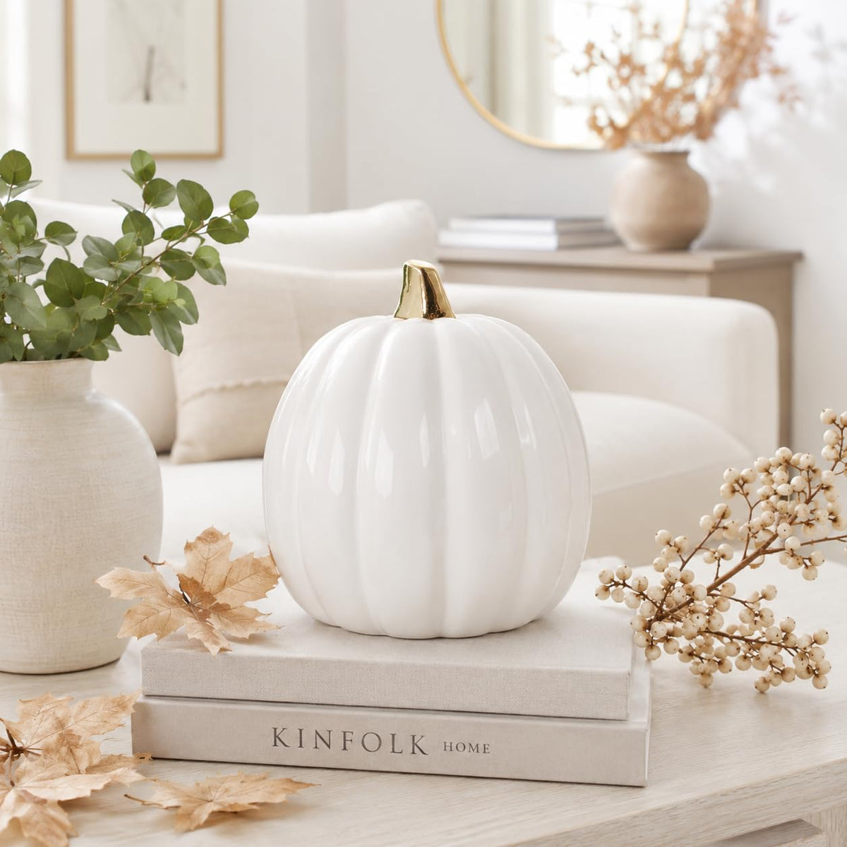 Pearhead White Ceramic Pumpkin, Small