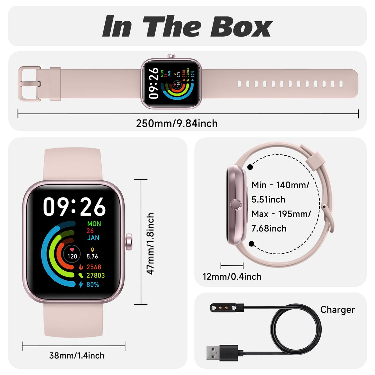 VRPEFIT 1.83-Inch Smart Watch with Calling and Alexa, Crepe Pink