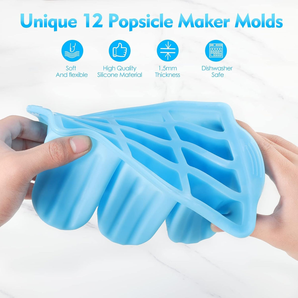 Polcanur Silicone Popsicle Molds, 12 Pieces, with 50PCS Sticks