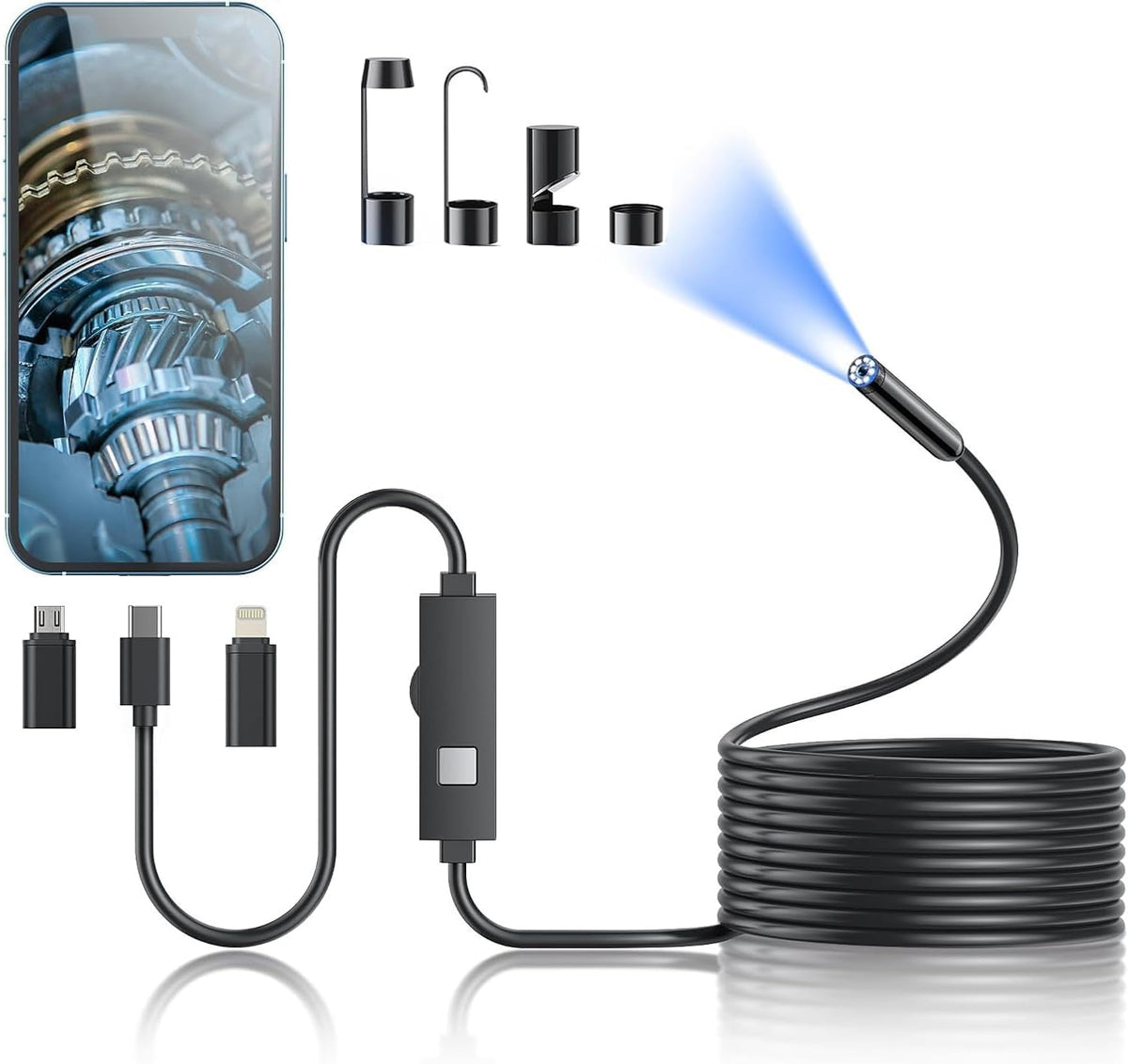 Kinpthy 1920P HD Endoscope Camera with 8 LED Lights, 16.4 ft