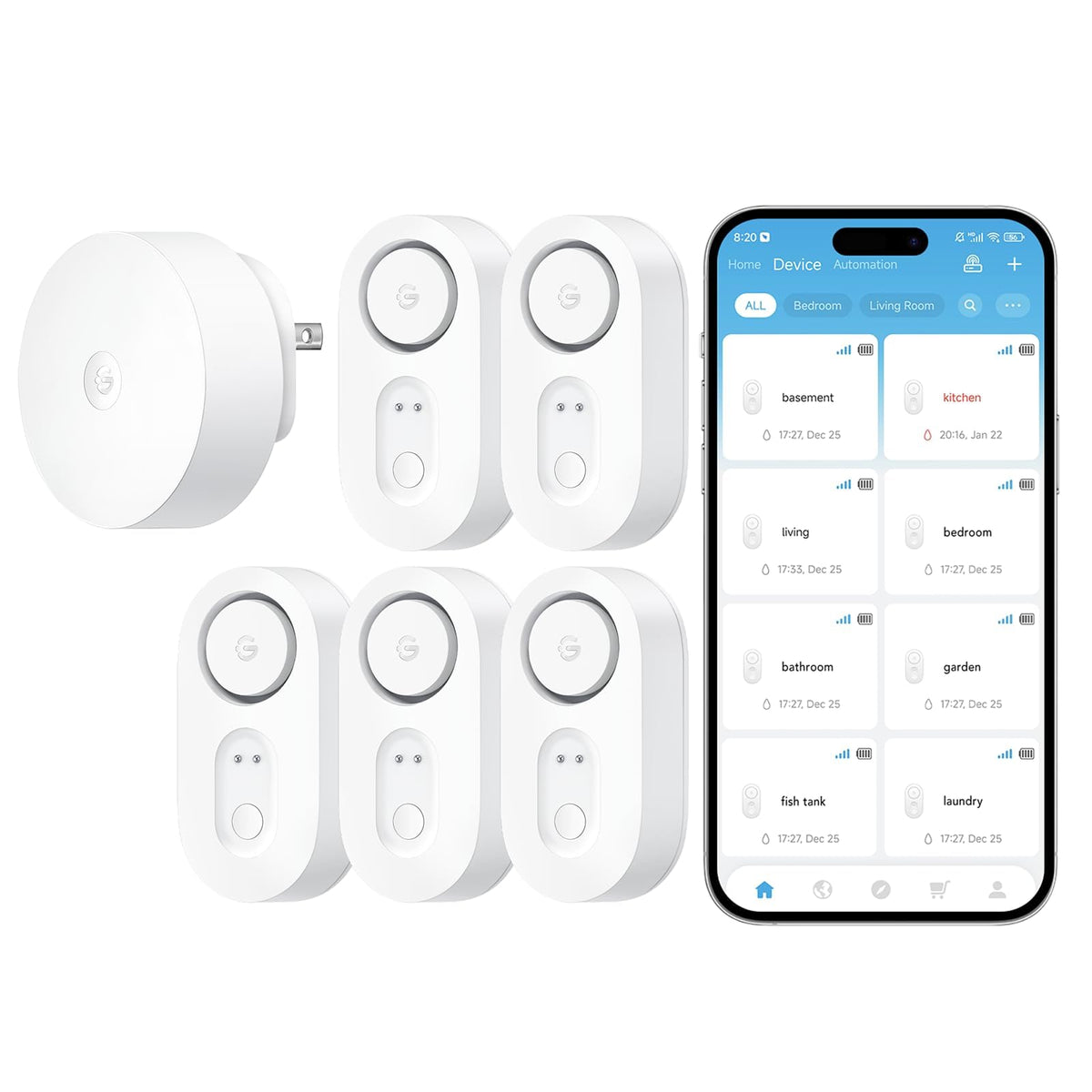 GoveeLife Smart Water Leak Detector 1s, 5-Pack