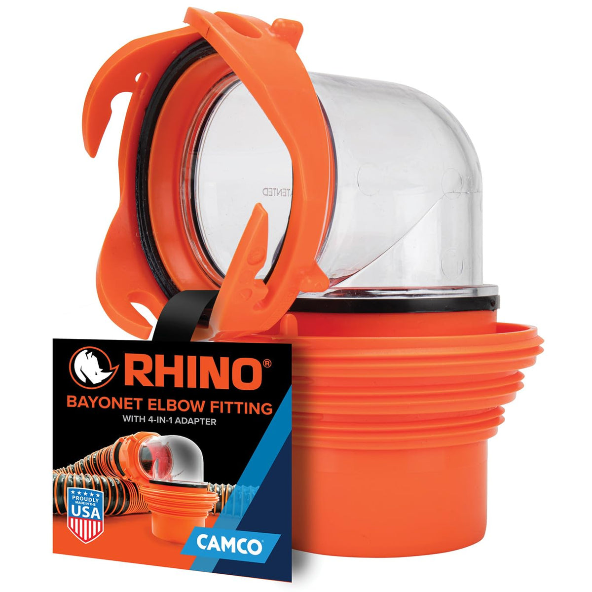 Camco 39736 RhinoFLEX Elbow and 4-in-1 Adapter, Orange/Clear