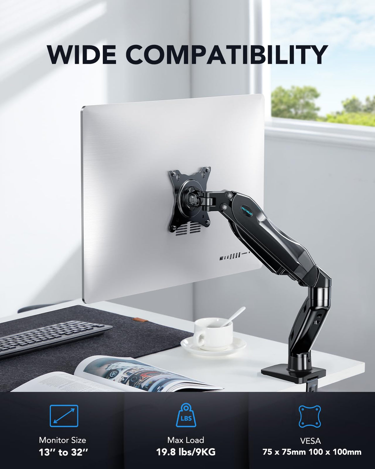 HUANUO Single Monitor Arm Mount for 13-32" Monitors