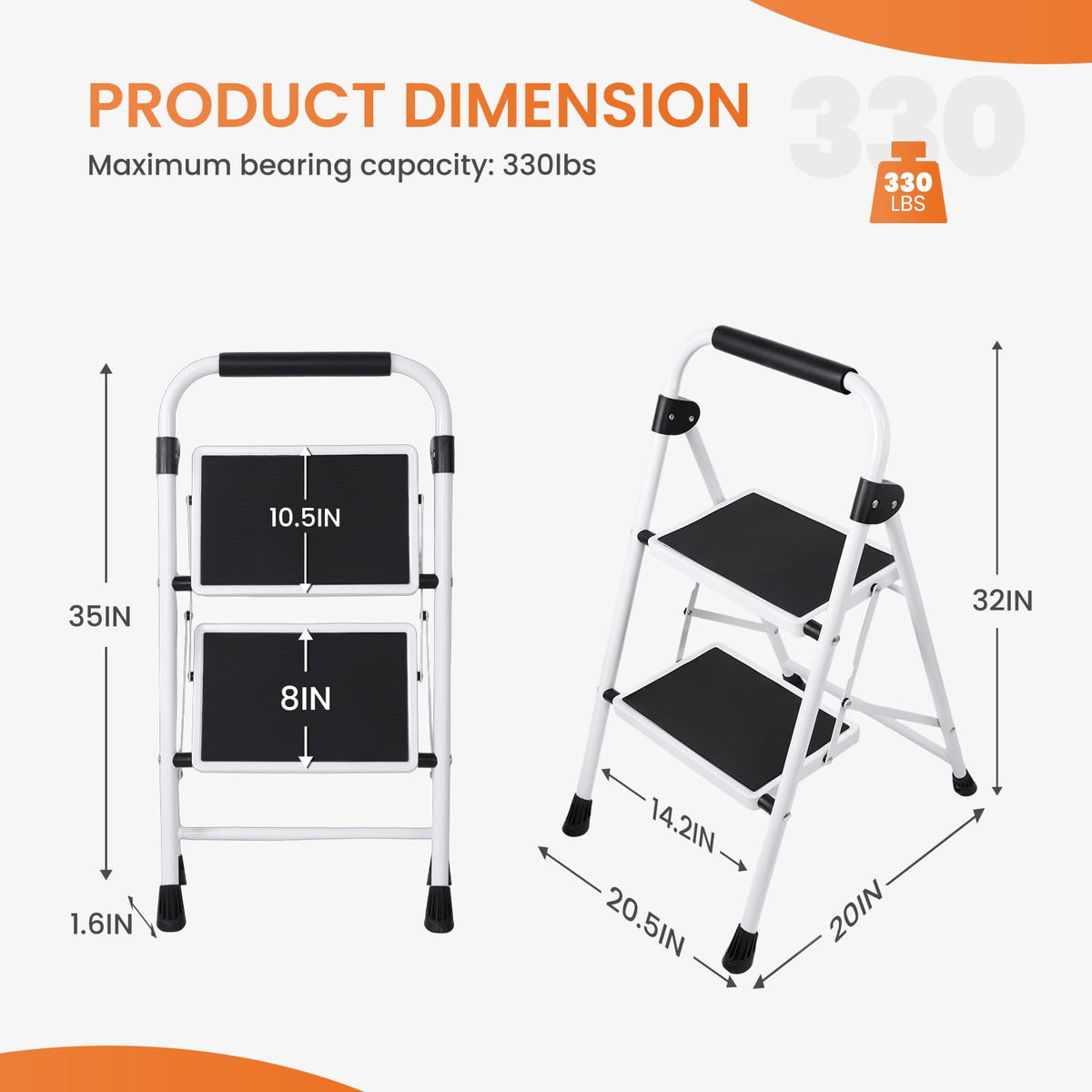 Sweetcrispy 2 Step Ladder with Anti-Slip Pedal