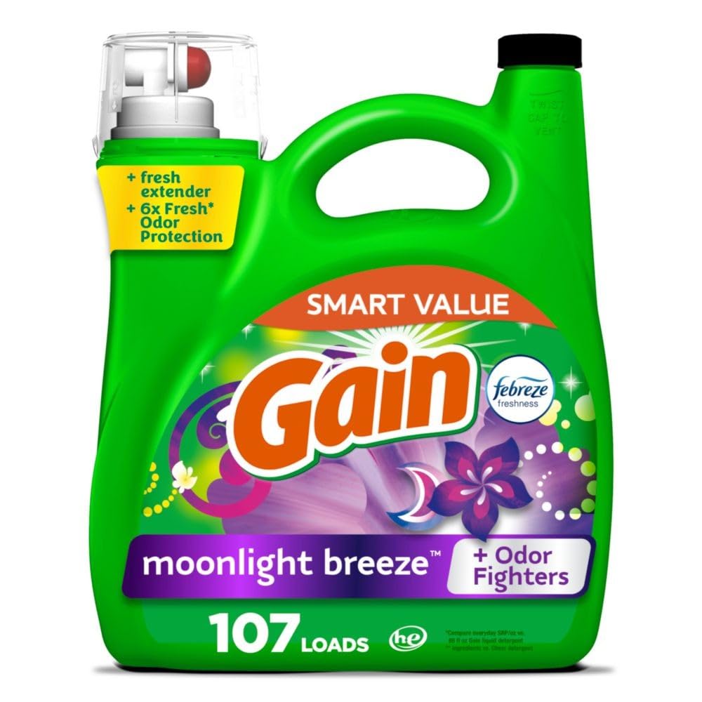 Gain Liquid Laundry Detergent, Moonlight Breeze, 4.5 L, 107 Loads