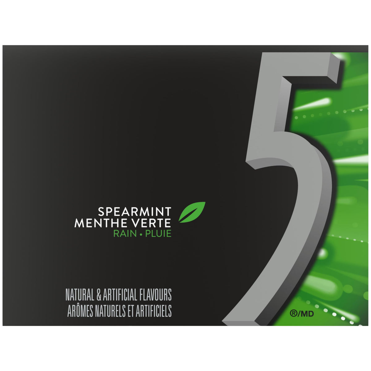 5 Gum Spearmint-Rain Sugar Free Chewing Gum, 15 Sticks, 10 Packs
