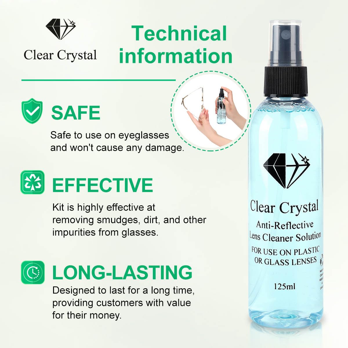 Clear Crystal Glasses Cleaner Kit, 3 Bottles, 125 ml Each