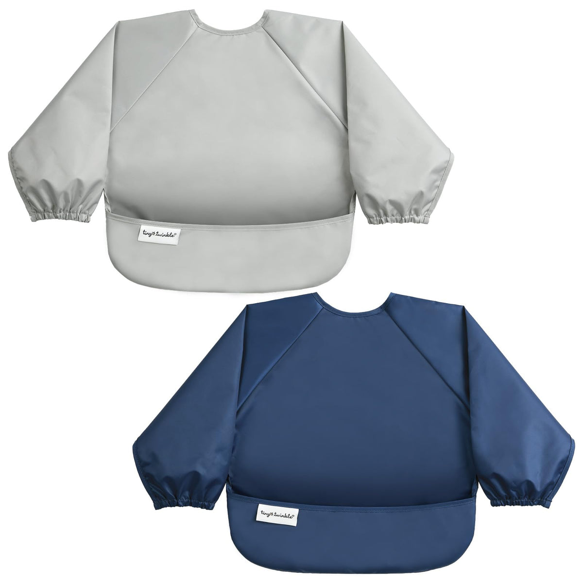 Tiny Twinkle Mess Proof Baby Bib, 2 Pack, Grey/Indigo, 6-24M