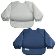 Tiny Twinkle Mess Proof Baby Bib, 2 Pack, Grey/Indigo, 6-24M