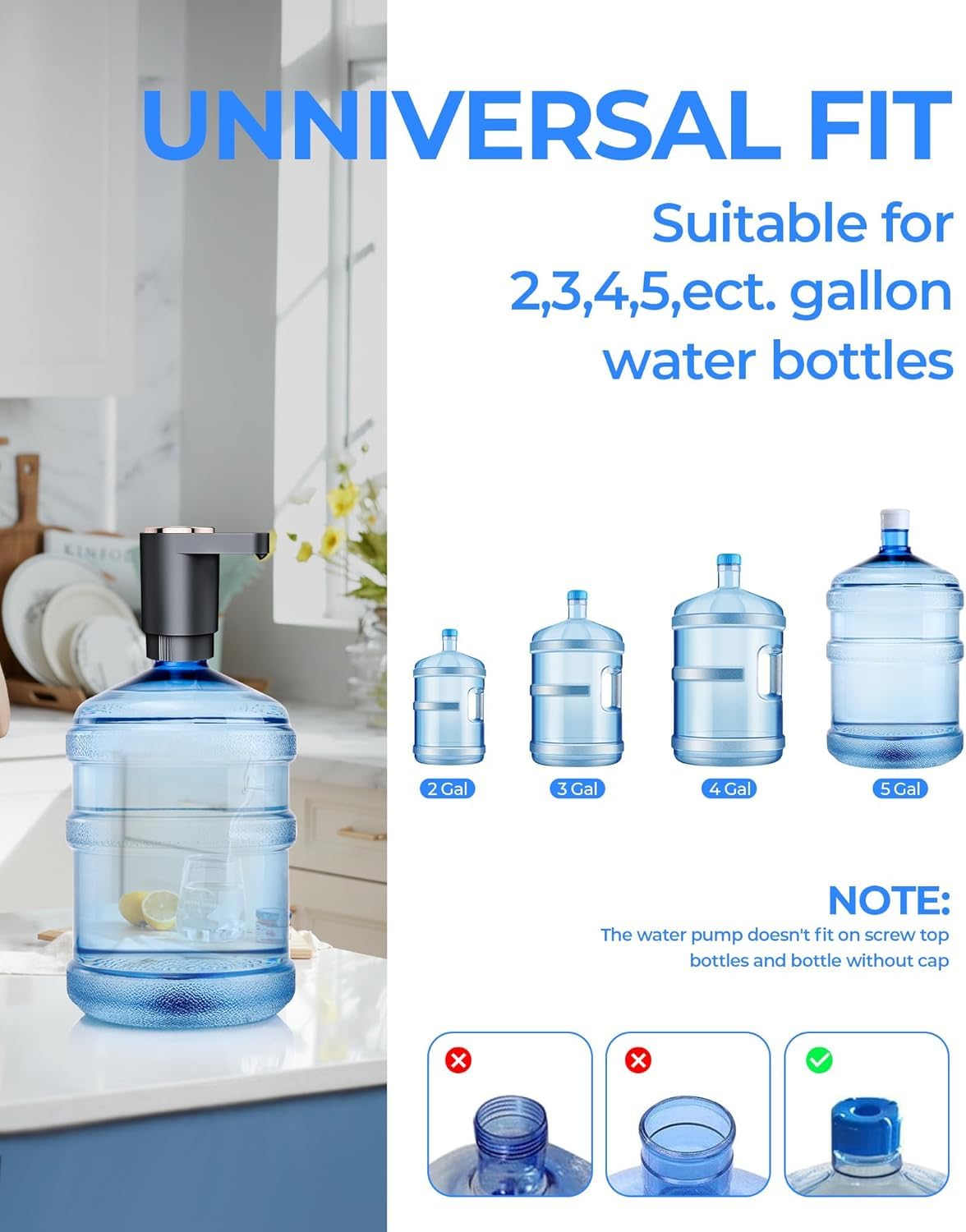 LADFAR USB Rechargeable Water Jug Pump for 2-5 Gallon Bottles