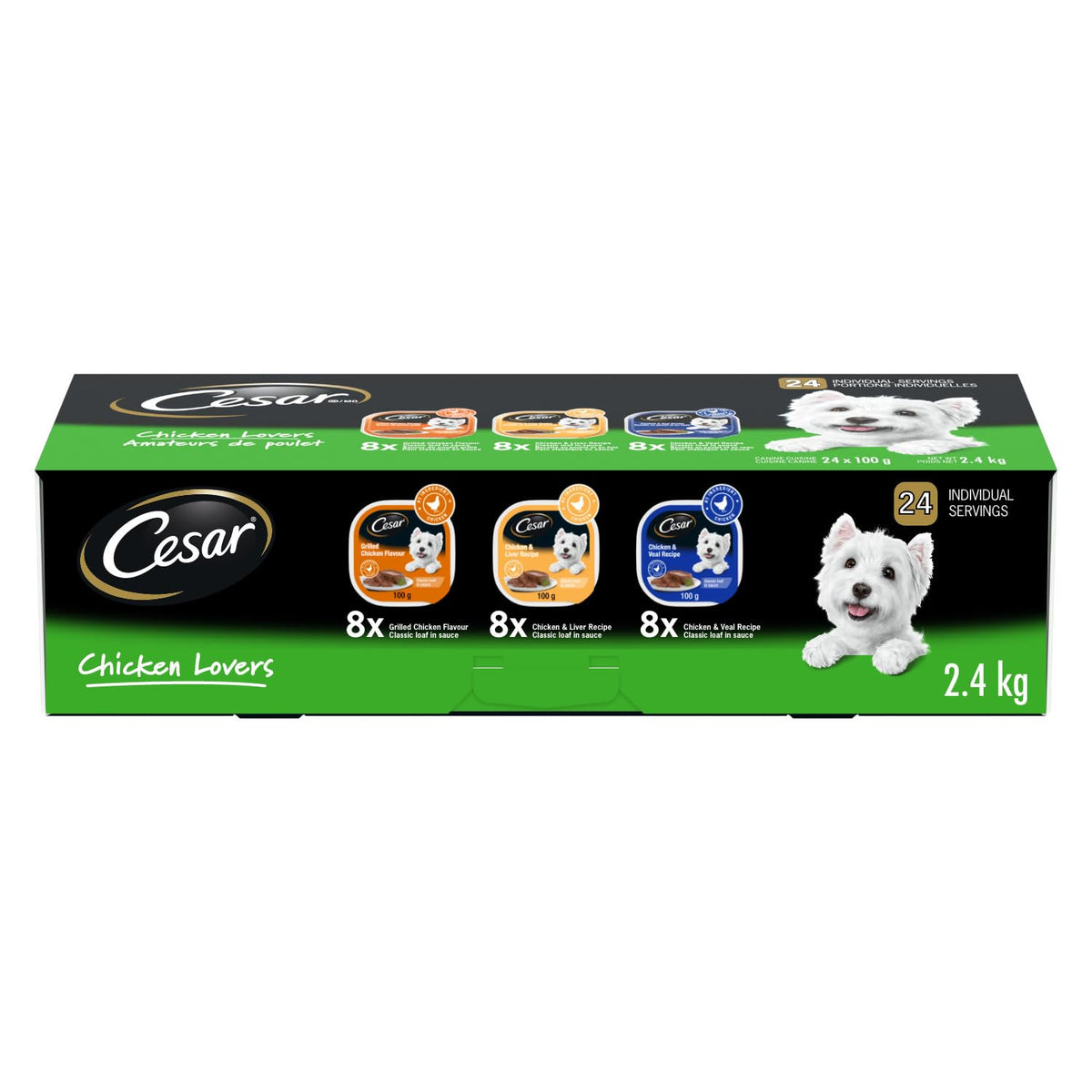 CESAR Classic Loaf Chicken Lovers Variety Pack, 100 g (24 Pack)